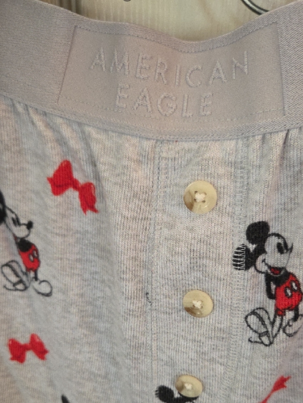 American Eagle Outfitters Light Gray Mickey Mouse Pajama Set with Red Accents - Picture 3 of 8